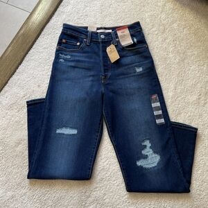 NWT Levi's Ribcage Straight Ankle Dark Wash Distressed Jeans Size 27/27